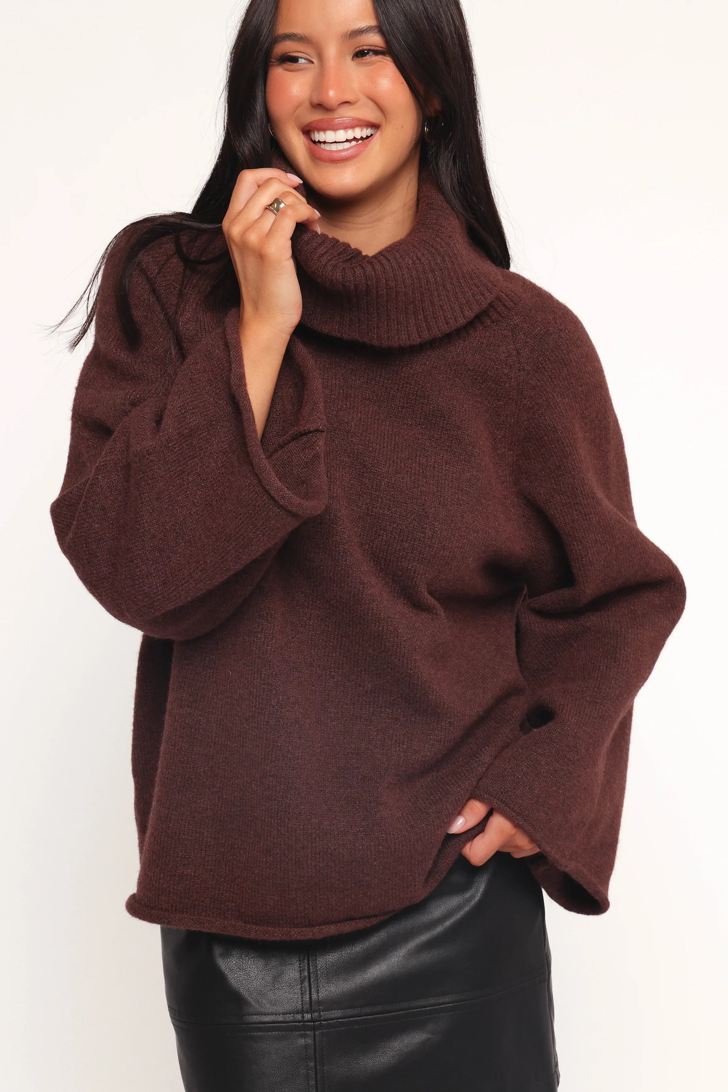 Bindy Cowlneck Knit Sweater Brown