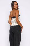 Flow Of Things Strapless Bustier Cream Black Polka Dot