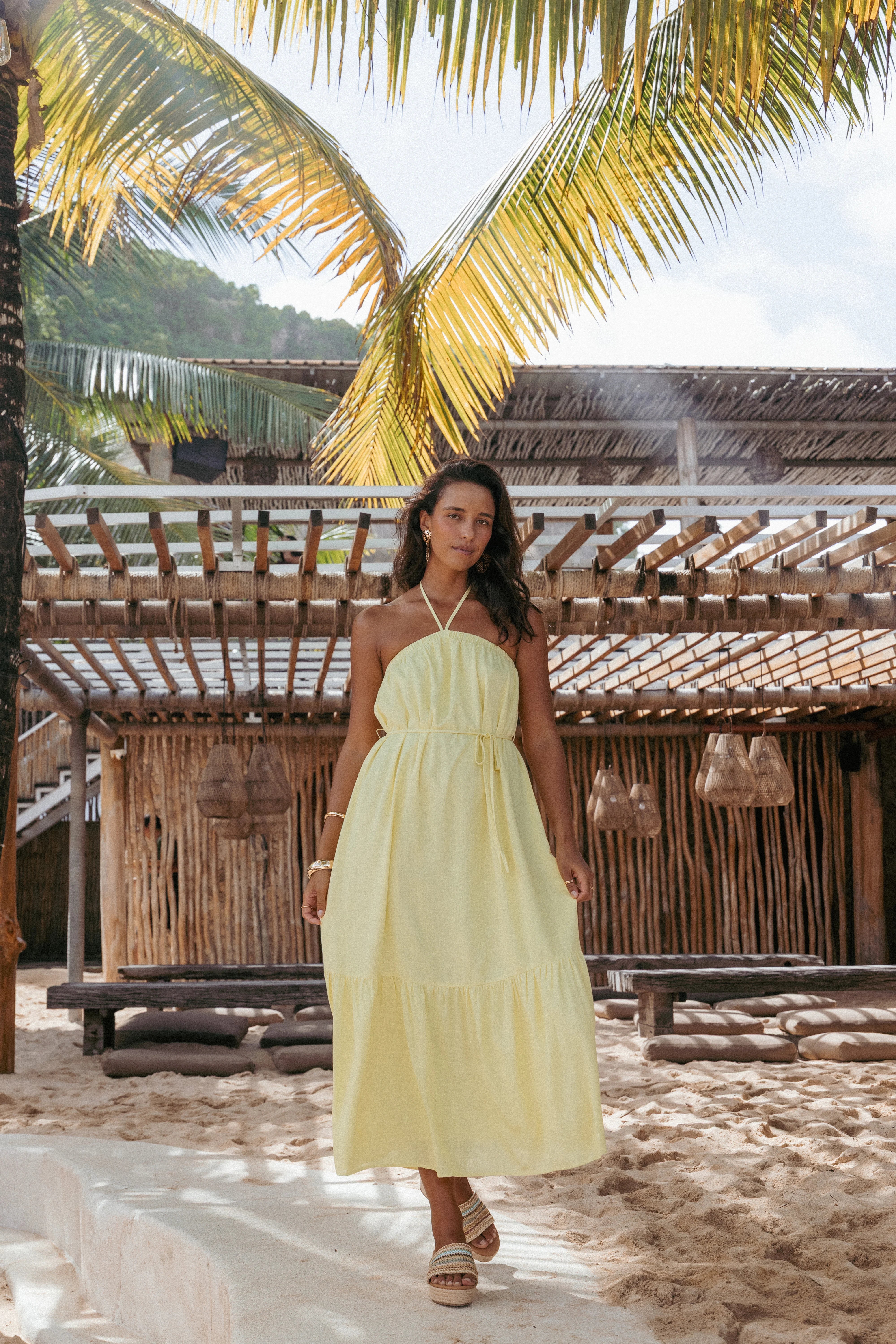 View Halterneck Maxi Dress Lemon