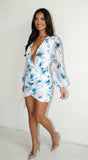 Deniz Surplice Mini Dress Floral Blue