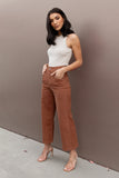 Georgette High Waisted Straight Leg Pants Brown