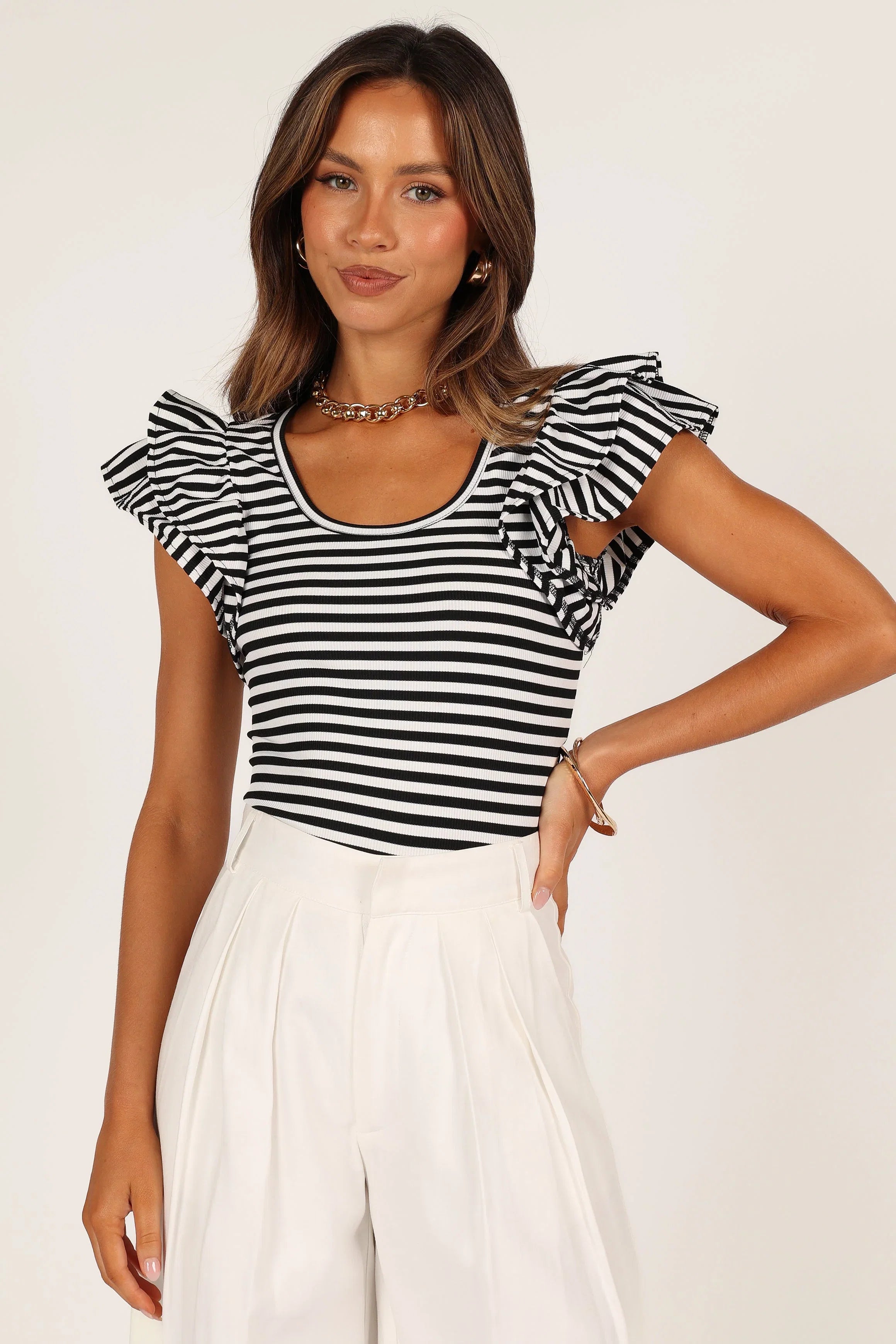 Martina Ribbed Top Black Stripe