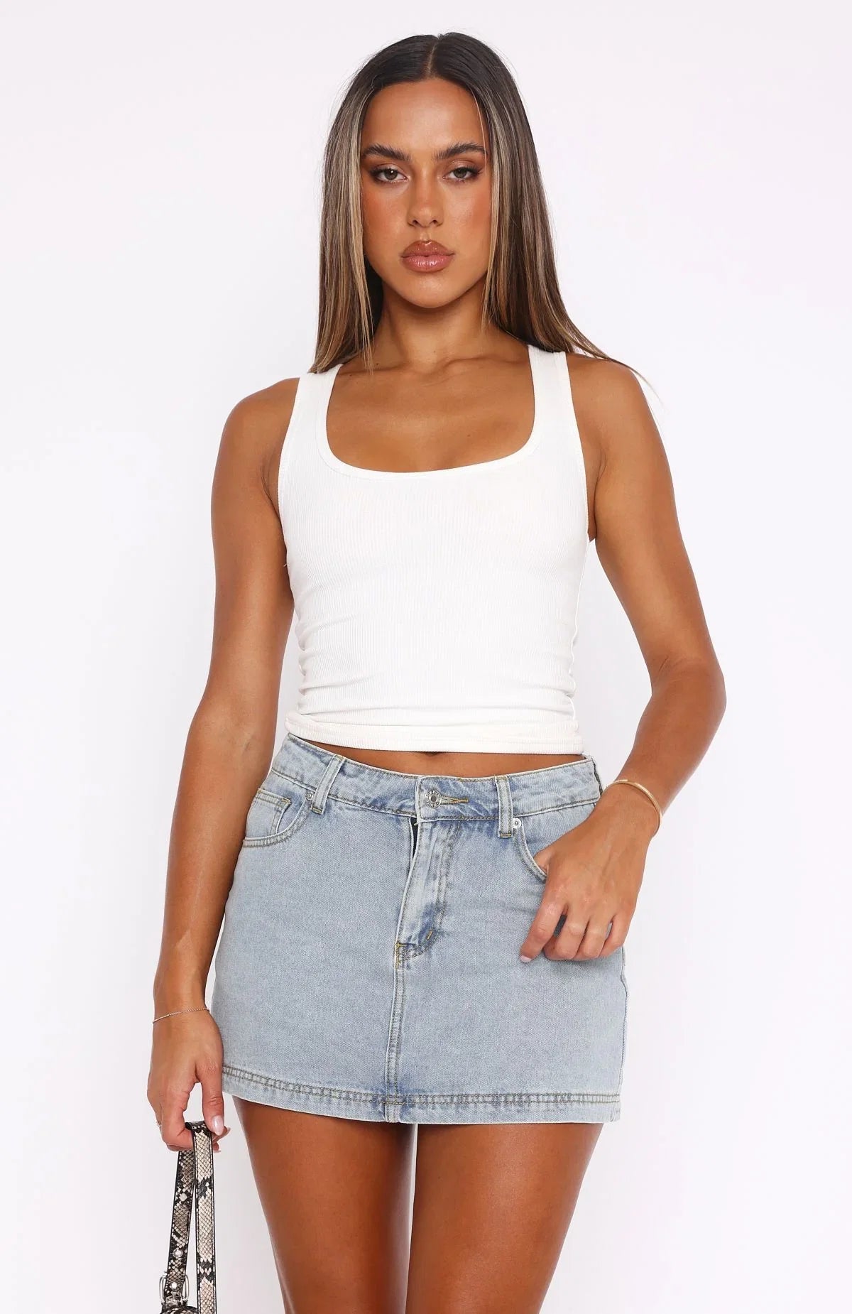 Dont Leave Me Denim Skort Light Blue Wash