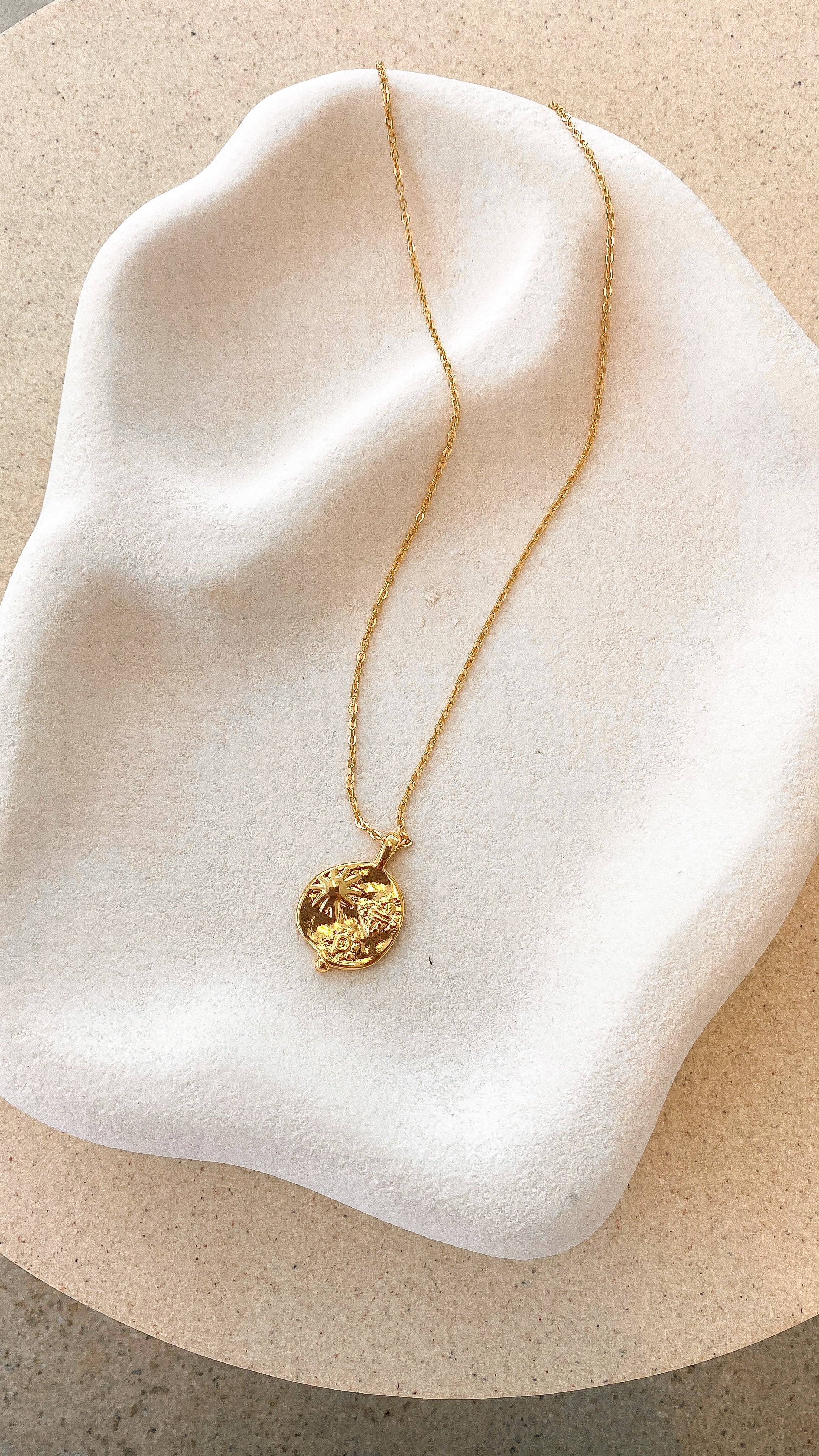 Ocean Coin Charm Necklace Gold