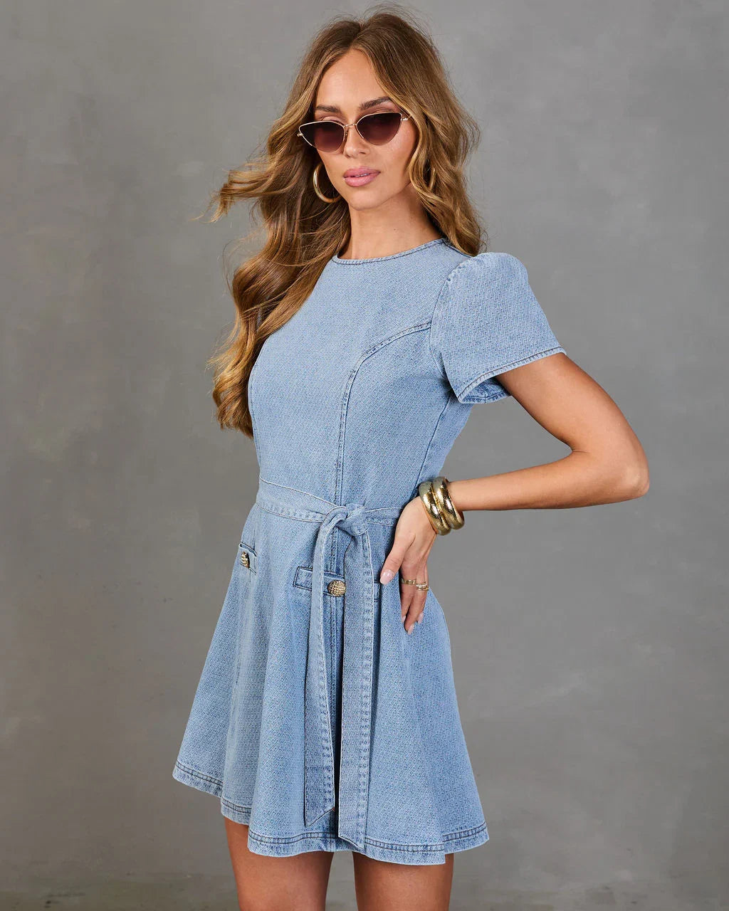 Dover Waist Tie Denim Mini Dress