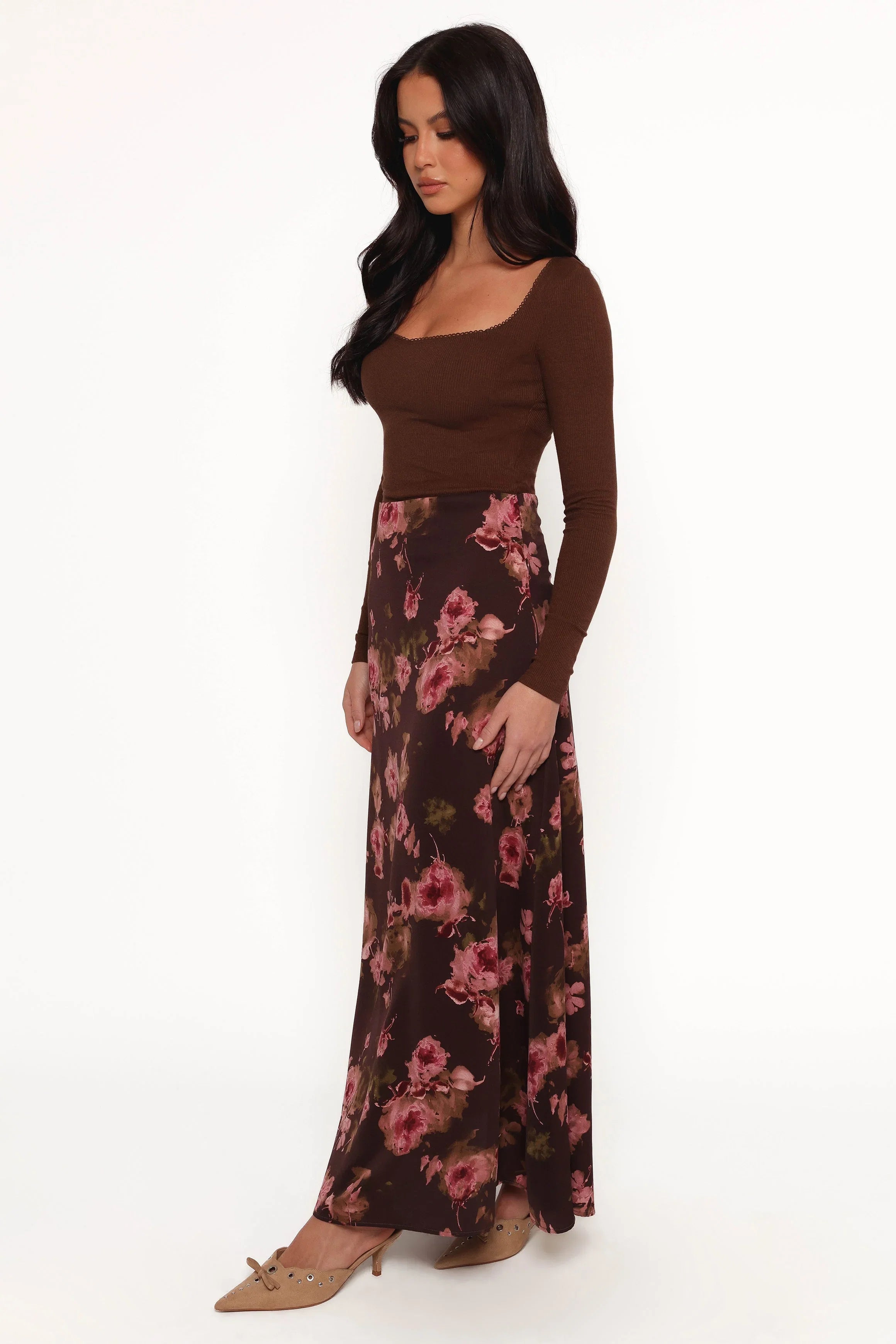 Vivie Midi Skirt Chocolate Floral