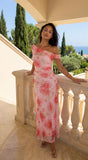 Camelliana One Shoulder Floral Maxi Dress Pink