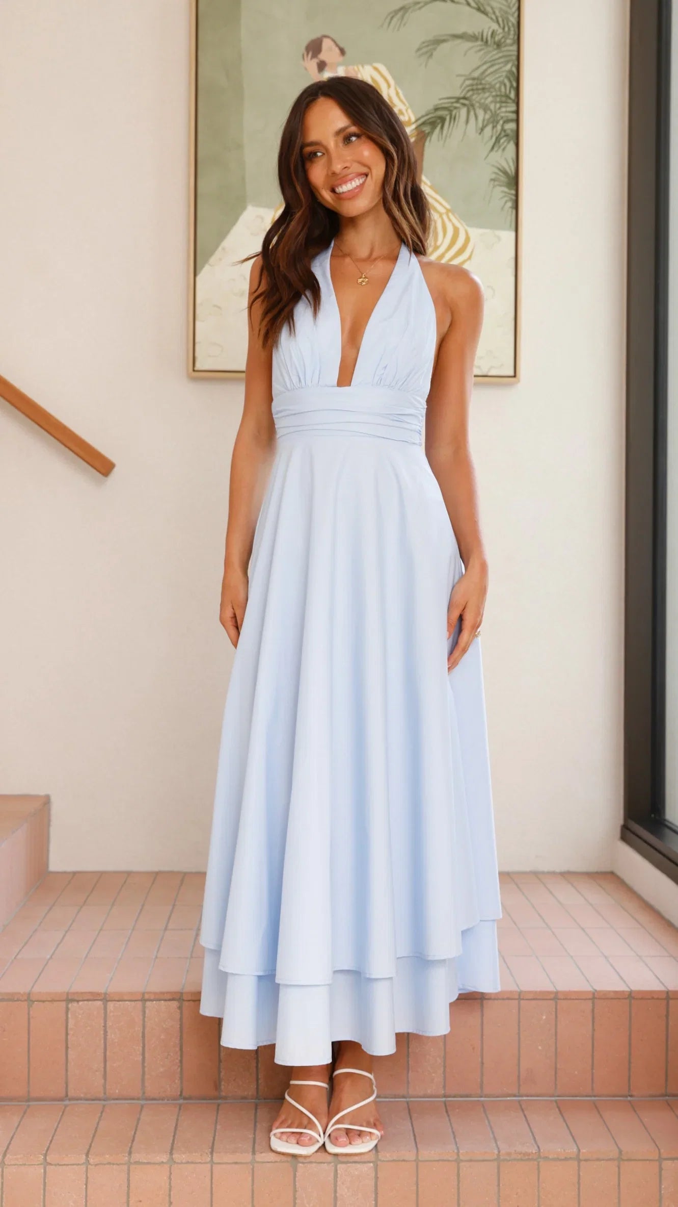 Kathy Halter Neck Maxi Dress Light Blue