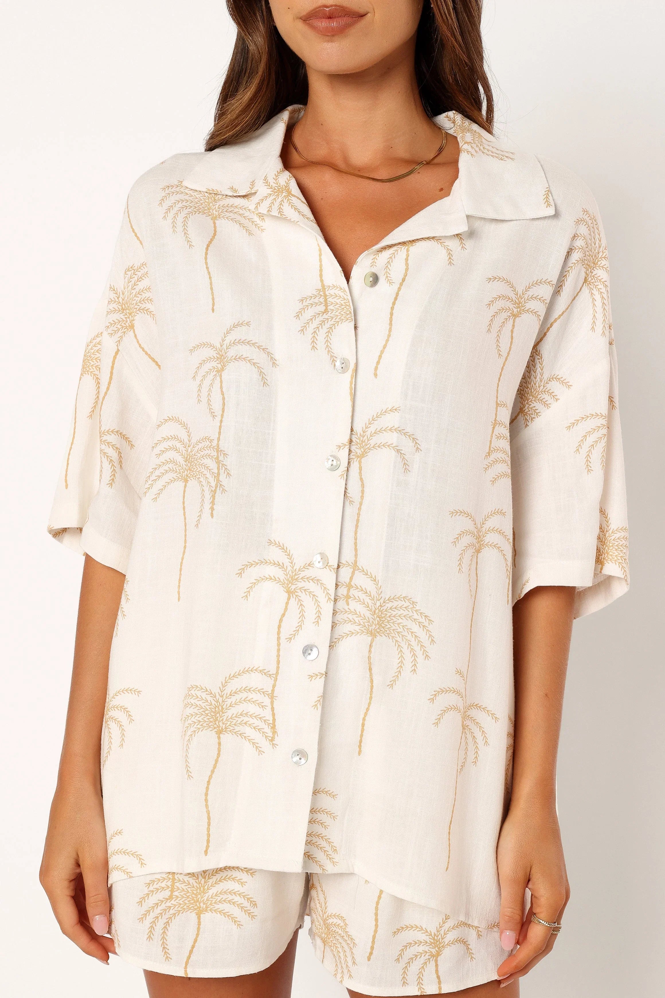 Amira Short Sleeve Shirt Palm Print