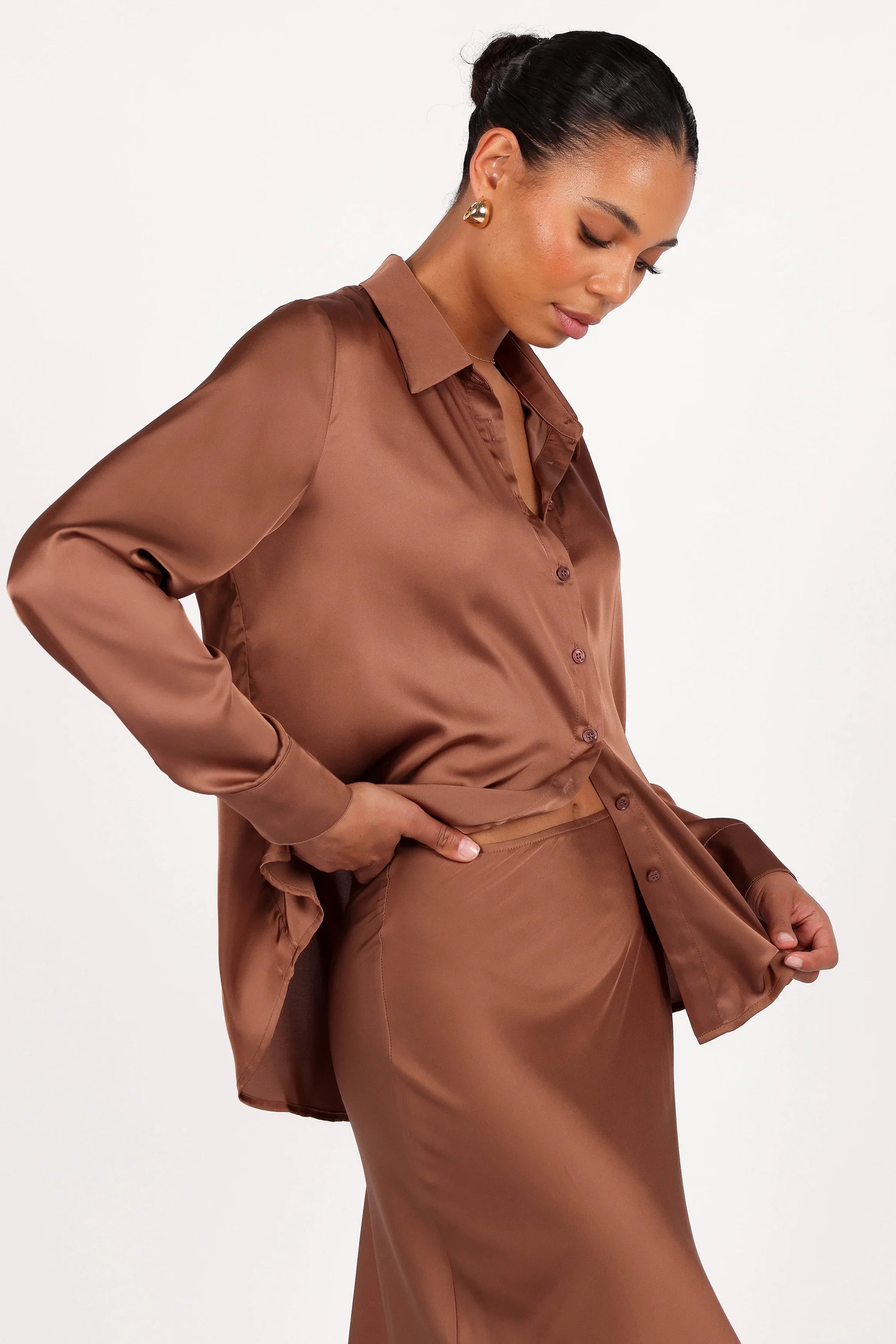 Narissa Satin Shirt Banksia Brown