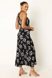 Melody Plisse Halter Maxi Dress Black Floral