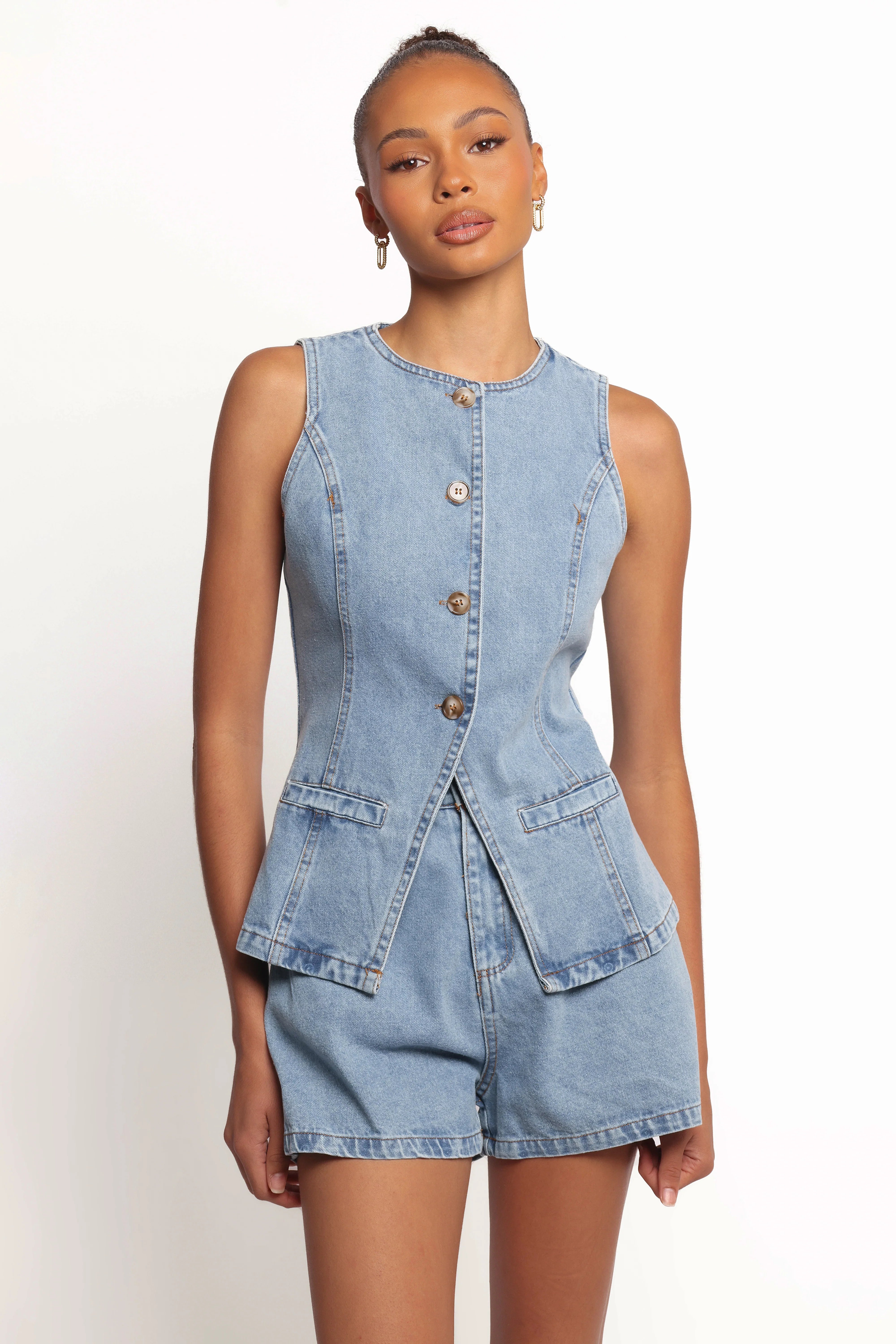 Almana Denim Short Set Medium Blue