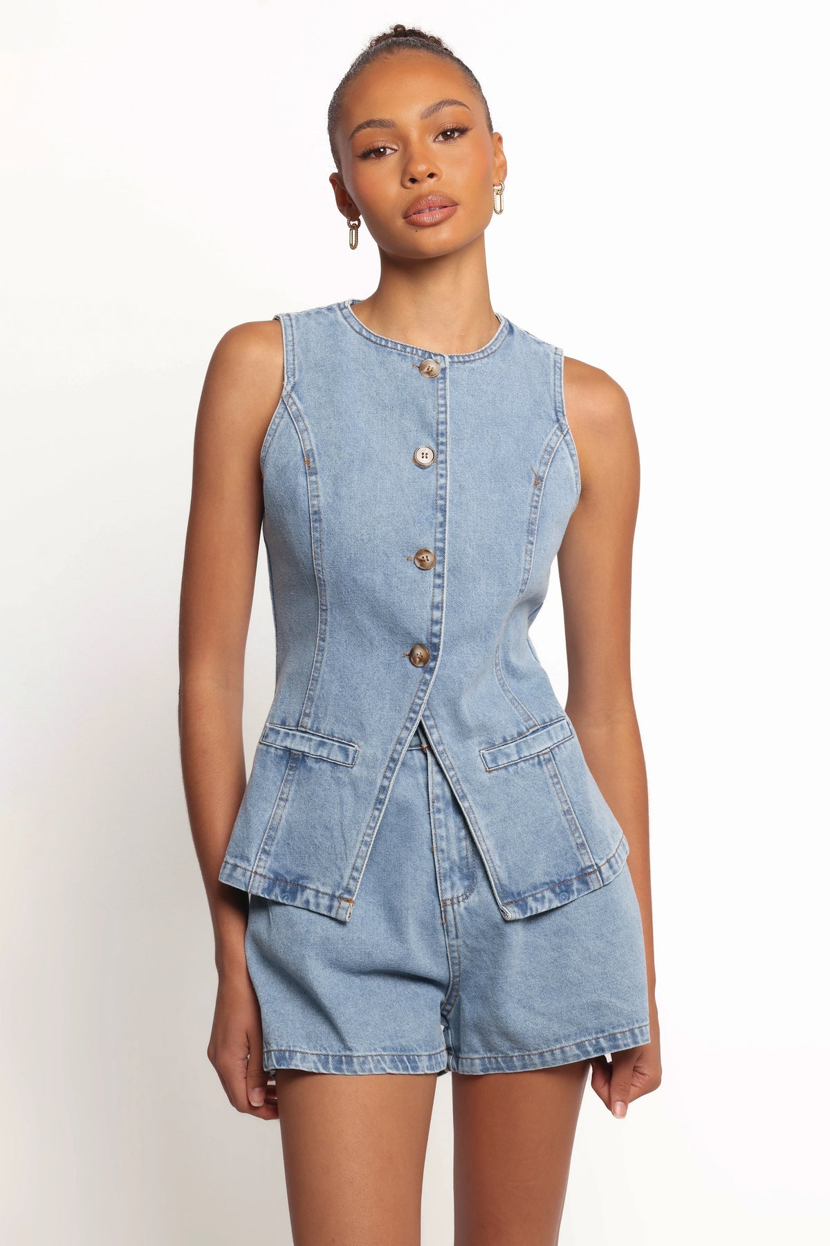 Almana Denim Short Set Medium Blue
