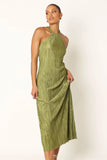 Melody Plisse Halter Maxi Dress Olive
