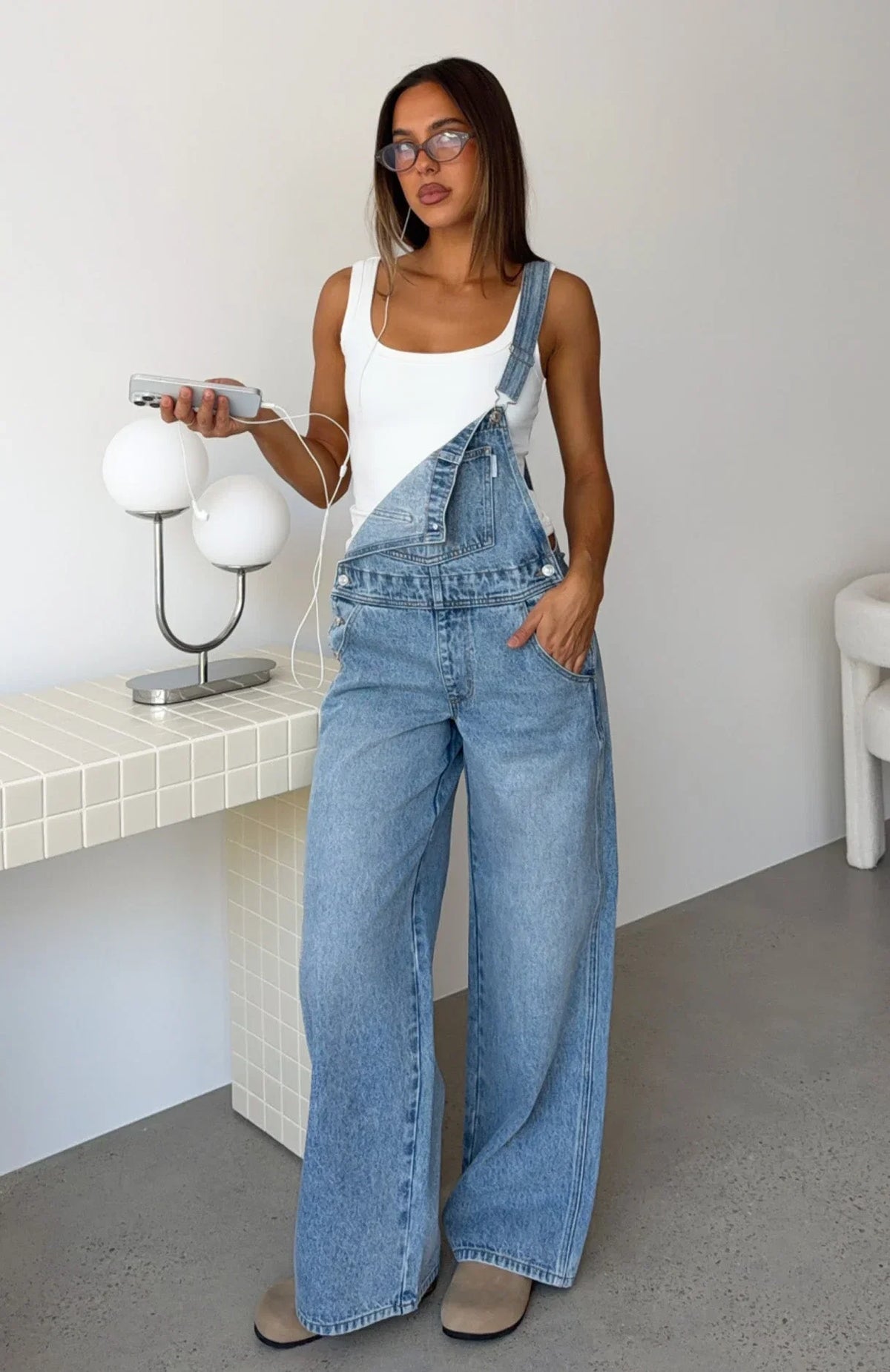 This Isnt Working Denim Overall Jumpsuit Vintage Ice Blue