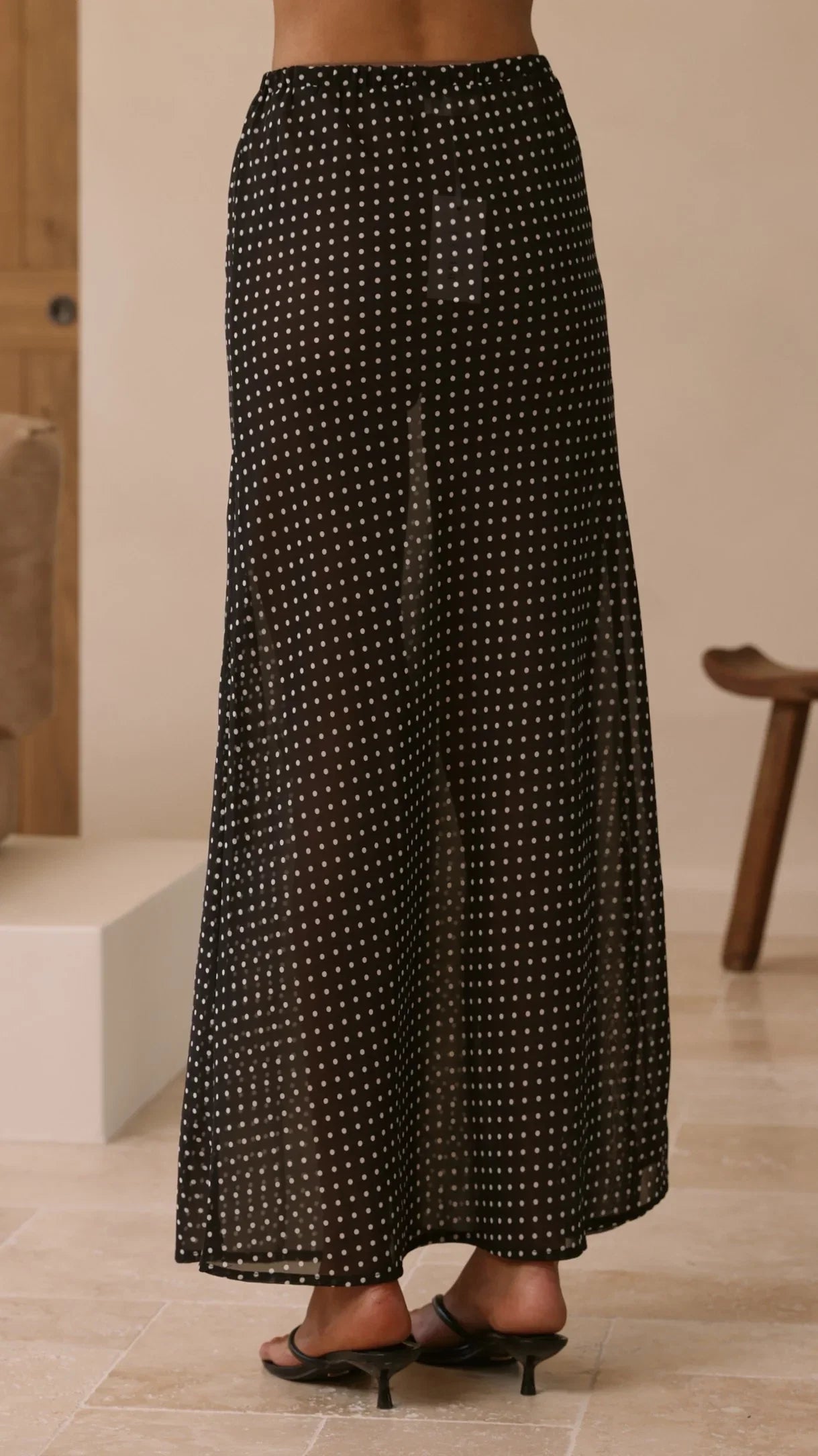 Onella Sheer Maxi Skirt Black White Spot