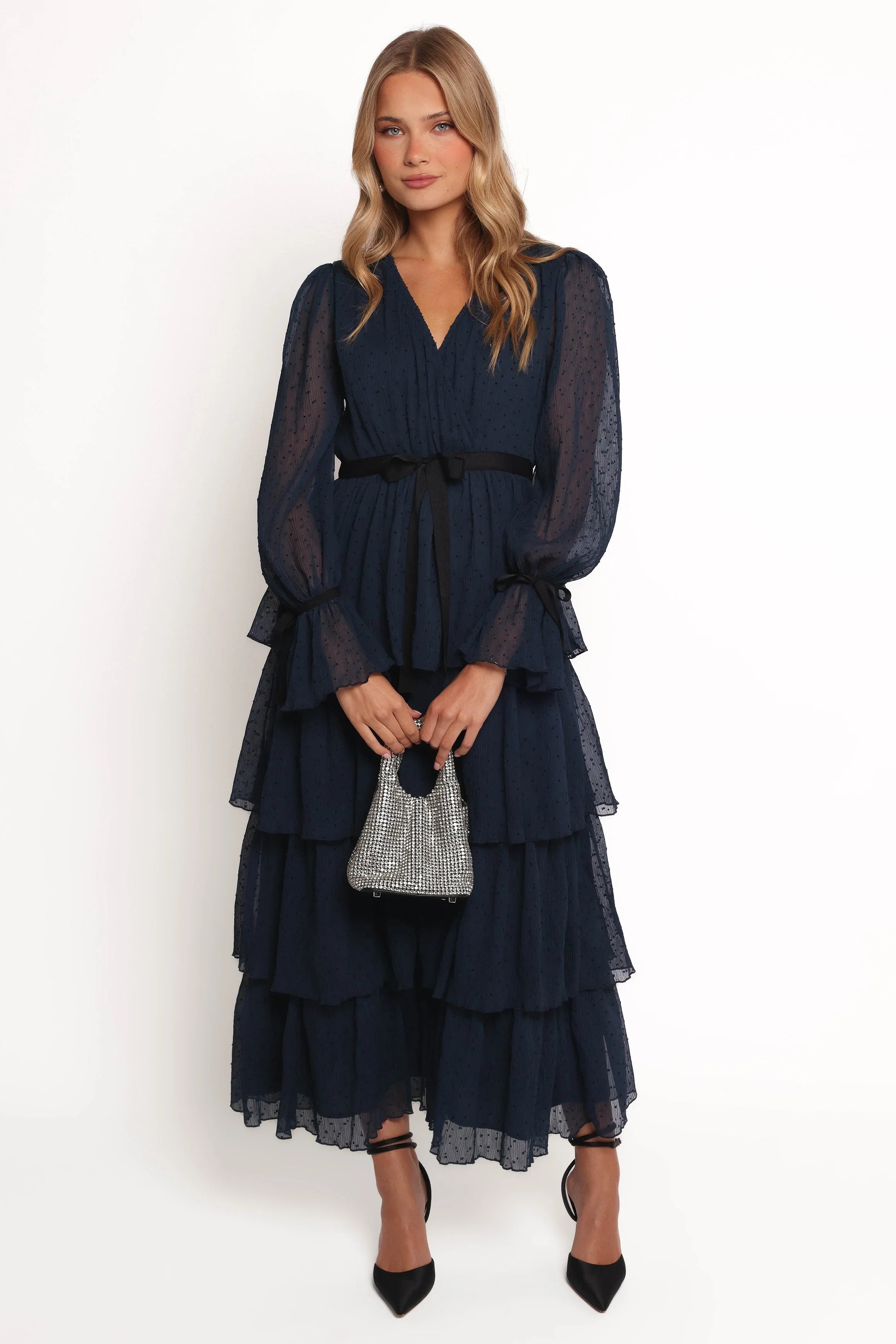 Antoinette Long Sleeve Tiered Maxi Dress Navy