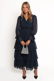 Antoinette Long Sleeve Tiered Maxi Dress Navy
