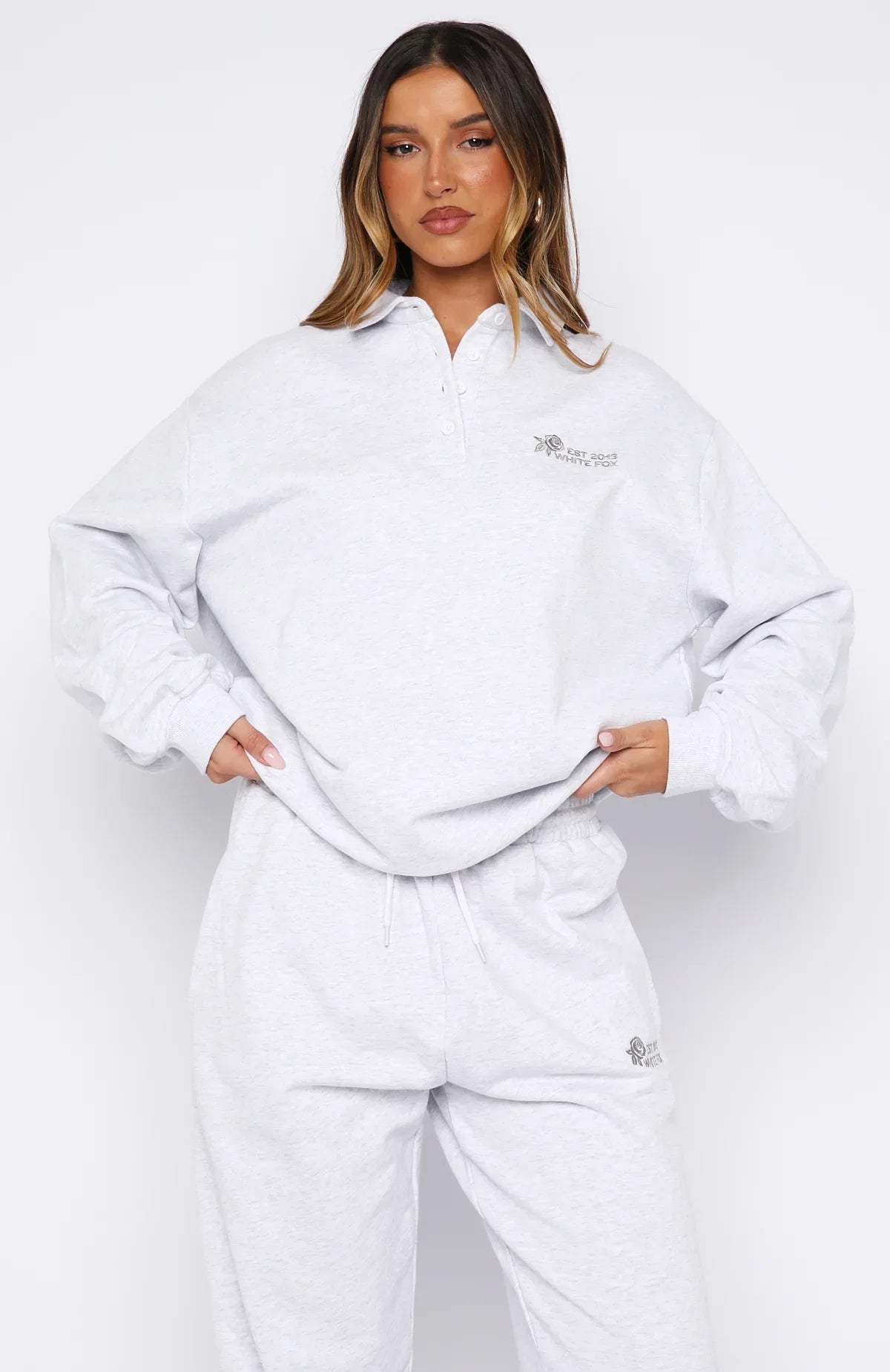 Cant Be Changed Oversized Henley Sweater Grey Marle