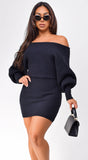 Moscow Off Shoulder Sweater Mini Dress Black
