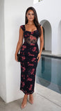 Cerelise Floral Lace Ruched Maxi Dress Navy Blue