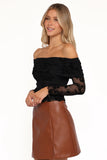 Aerin Off Shoulder Mesh Top Black