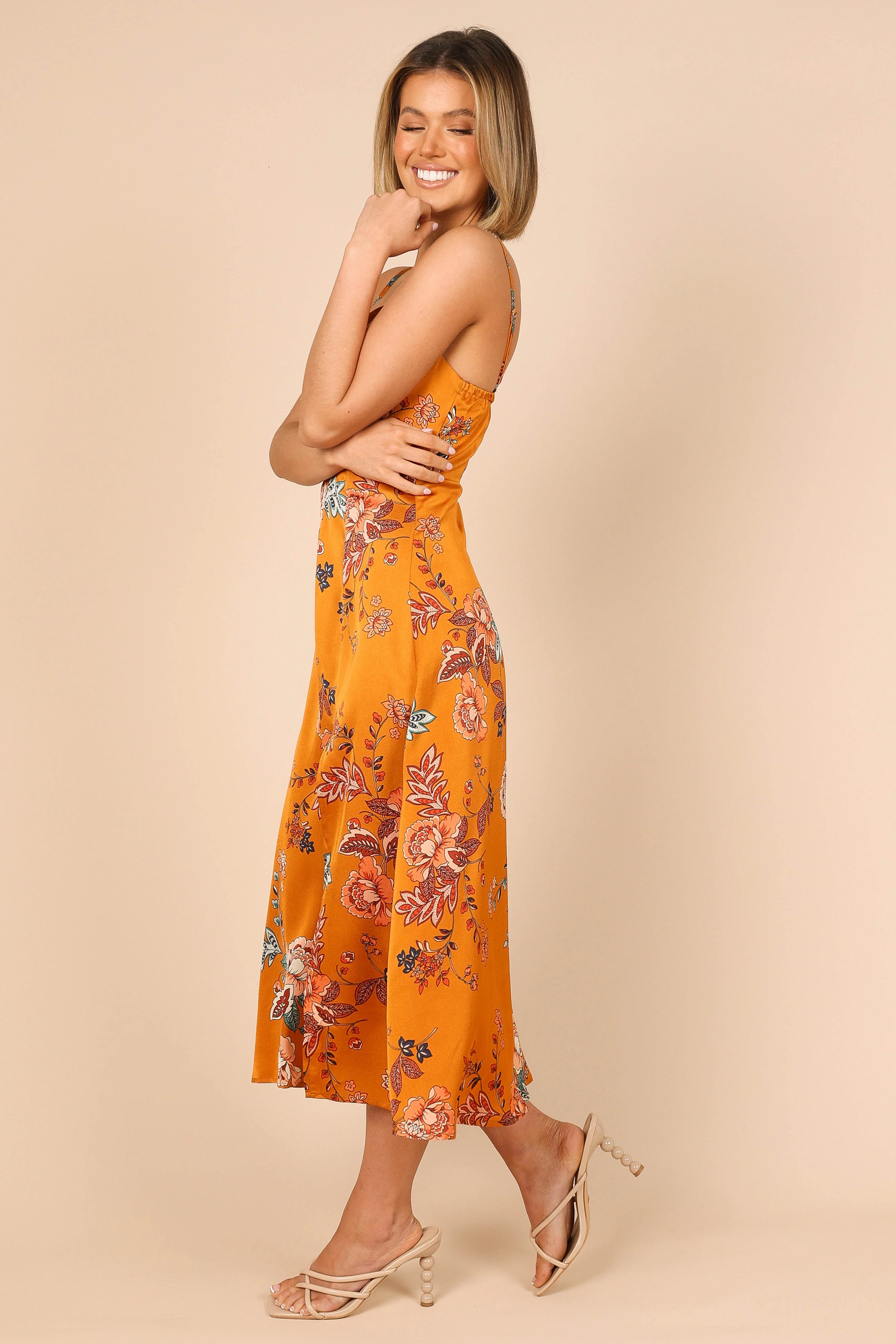Alejandra Cowl Neck Midi Dress Tan