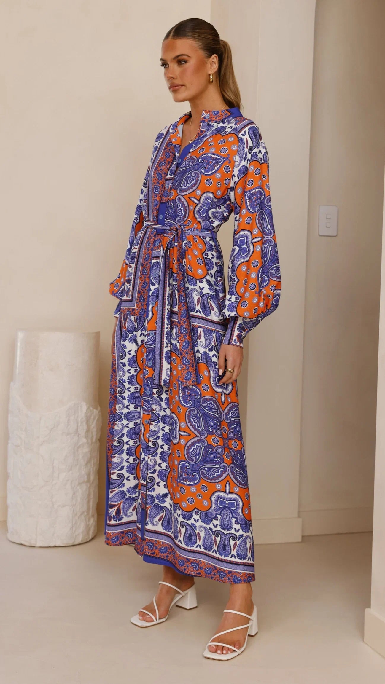 Tasha Maxi Dress Blue Orange Print