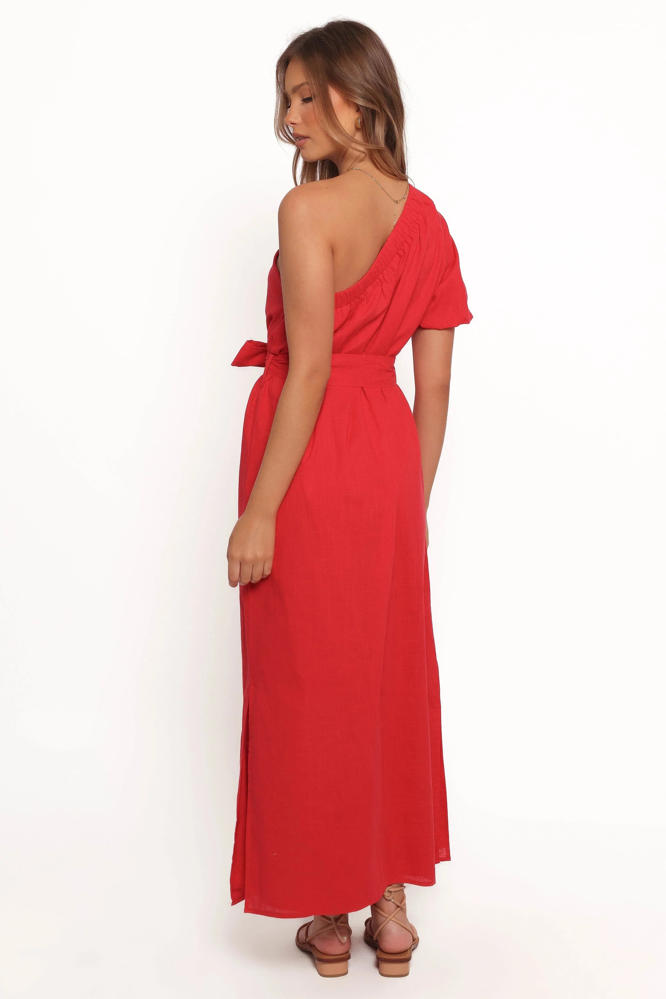 Roma One Shoulder Midi Dress Red