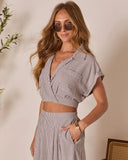 Thea Striped Short Sleeve Wrap Crop Top