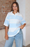 Catch A Wink Oversized Short Sleeve Rugby Shirt Blue White Stripe