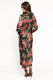 Perrie Long Sleeve Midi Dress Black Floral