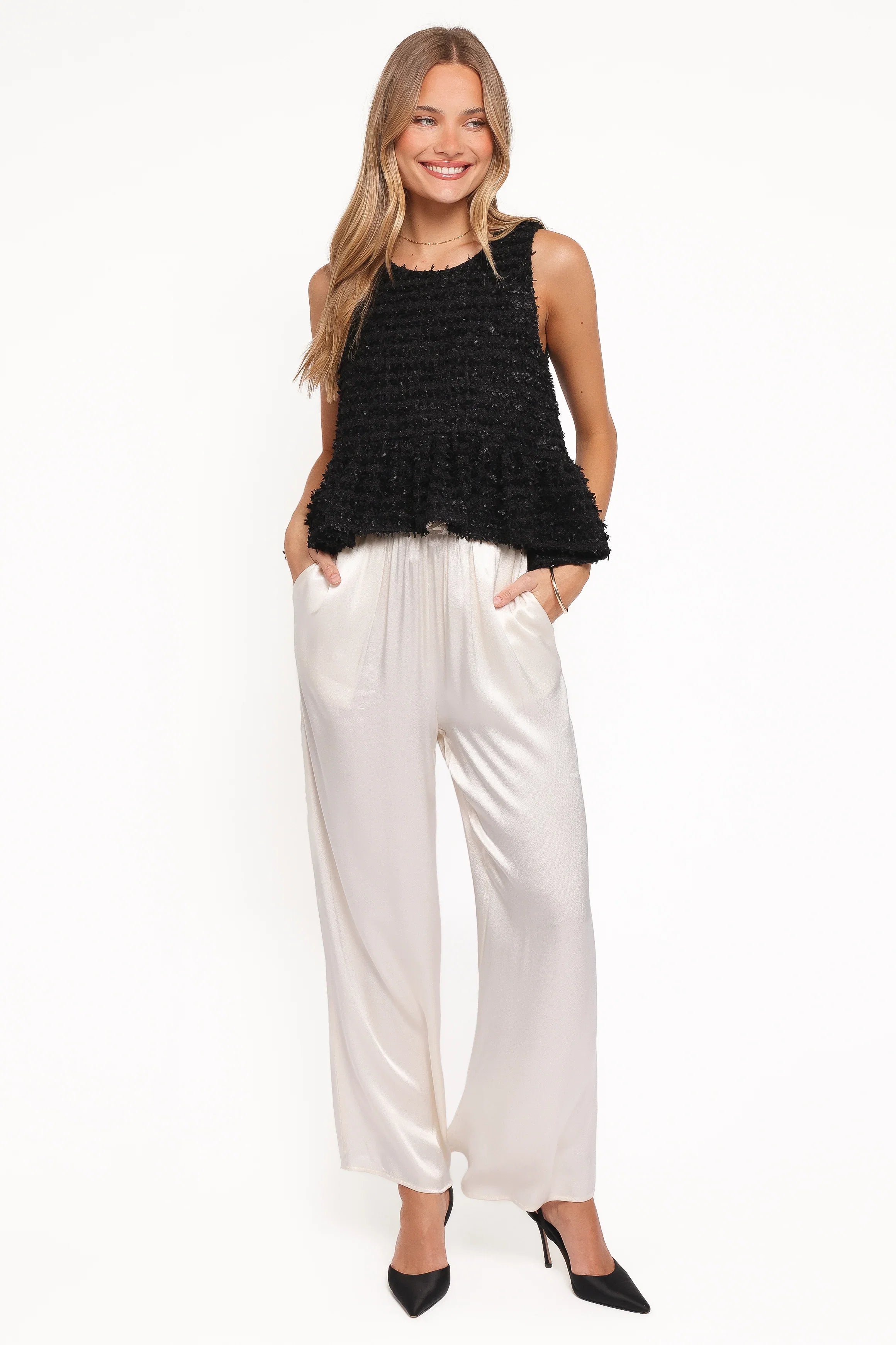 Meira Peplum Drop Hem Tank Top Black