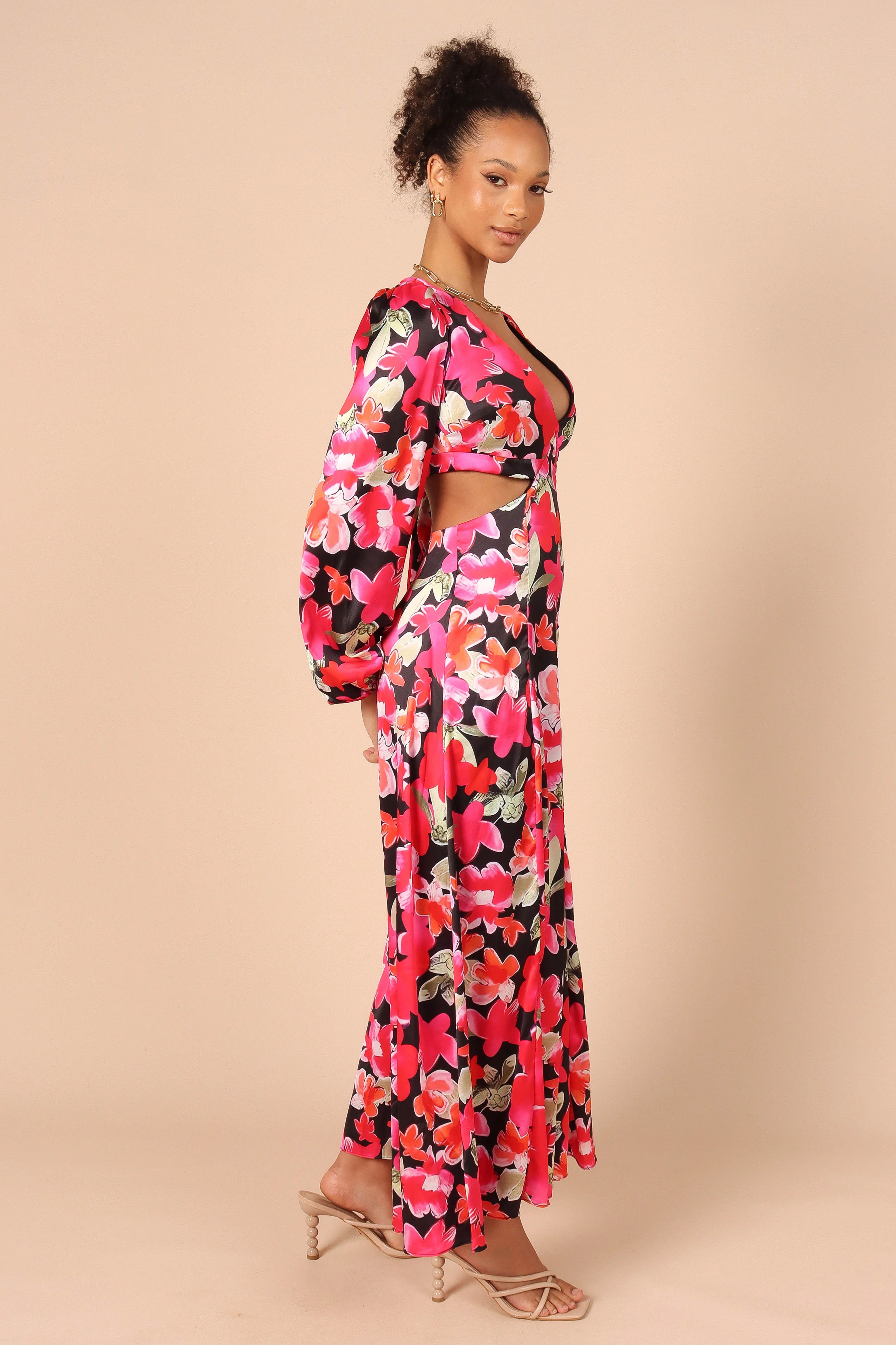 Teena Puff Sleeve Cutout Maxi Dress Black