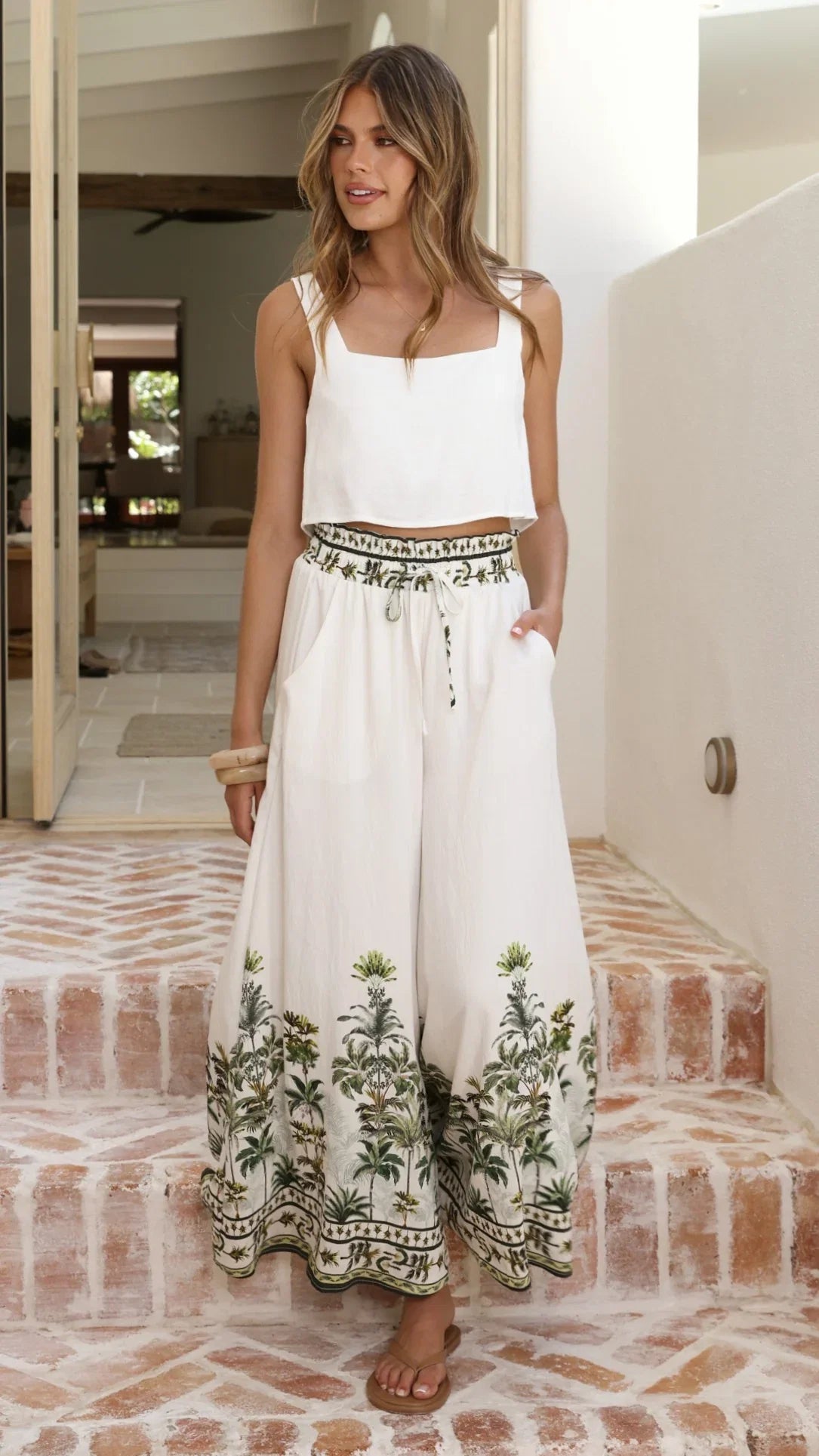 Avery Wide Leg Pants Palm Garden