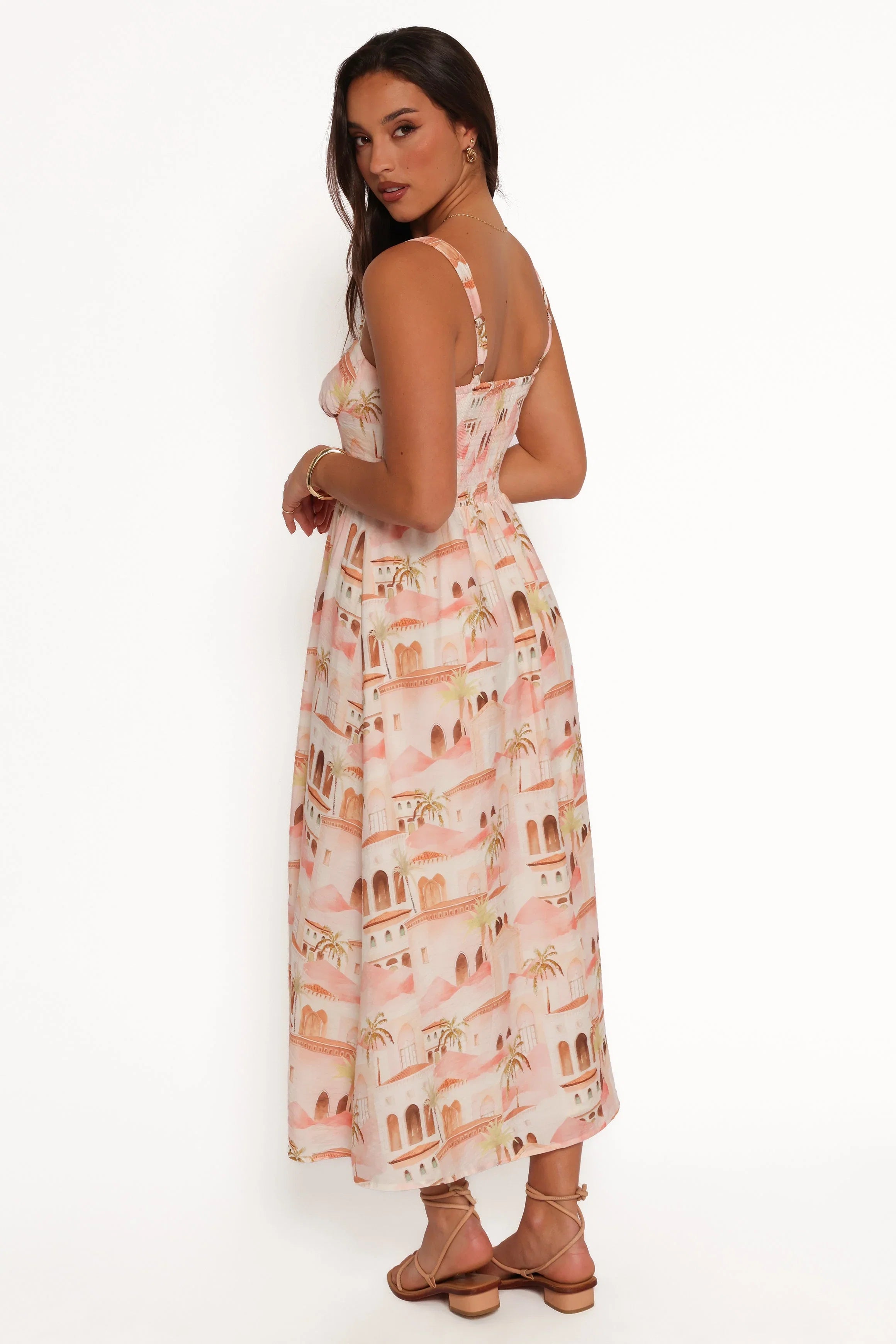 Laurette Midi Dress Tan Print
