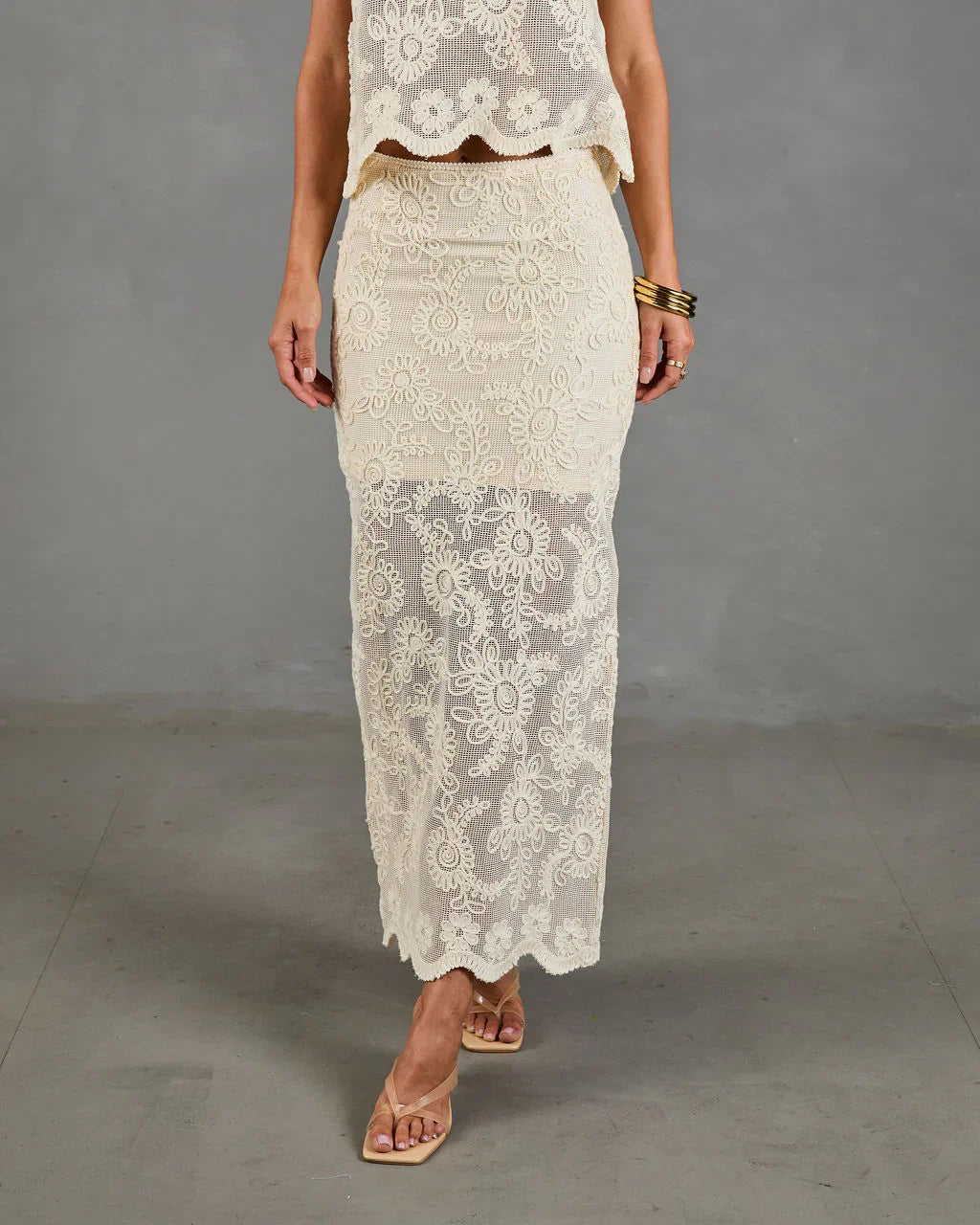 Soft Story Embroidered Floral Midi Skirt