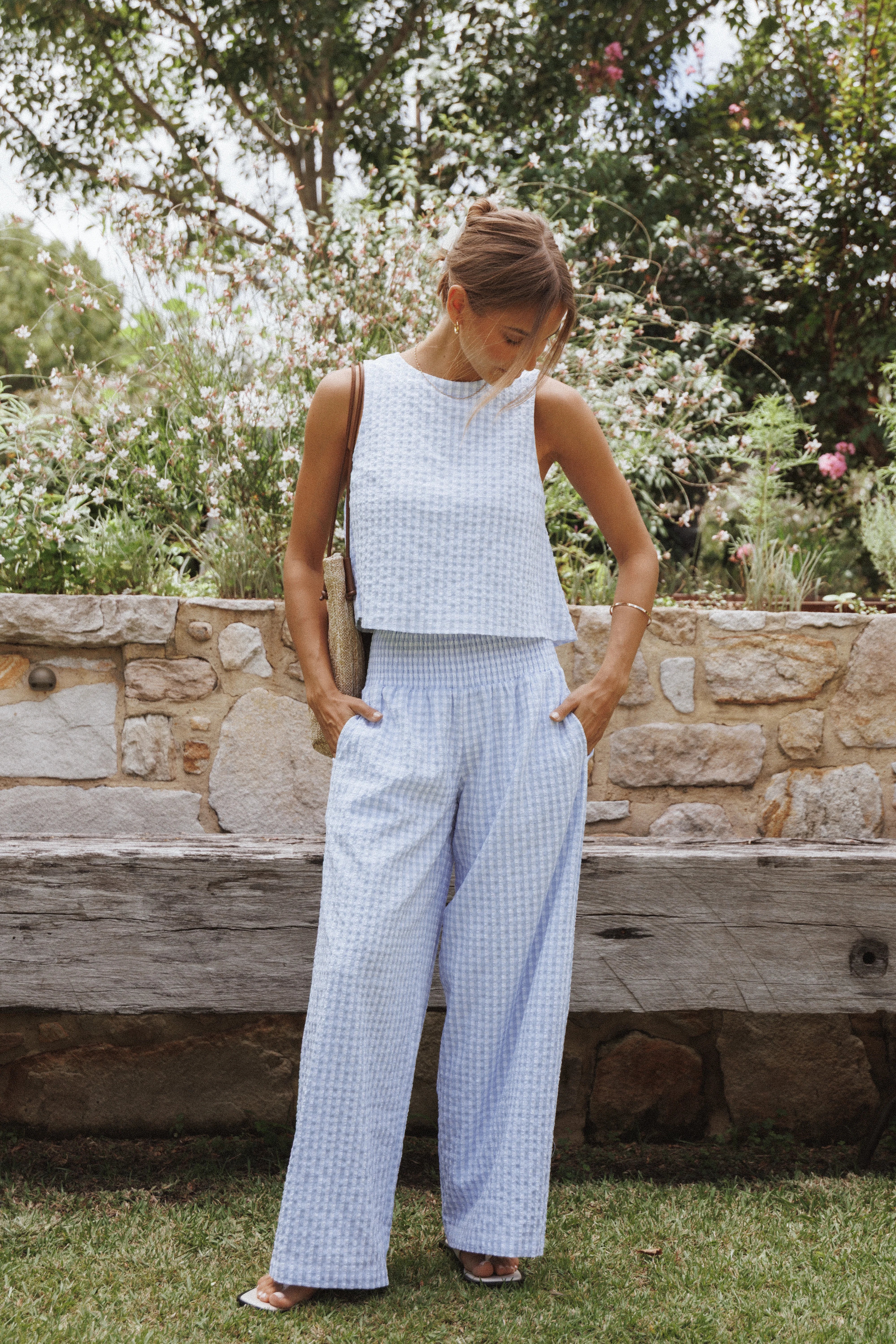 Jillian Smocked Pant Set Blue Gingham