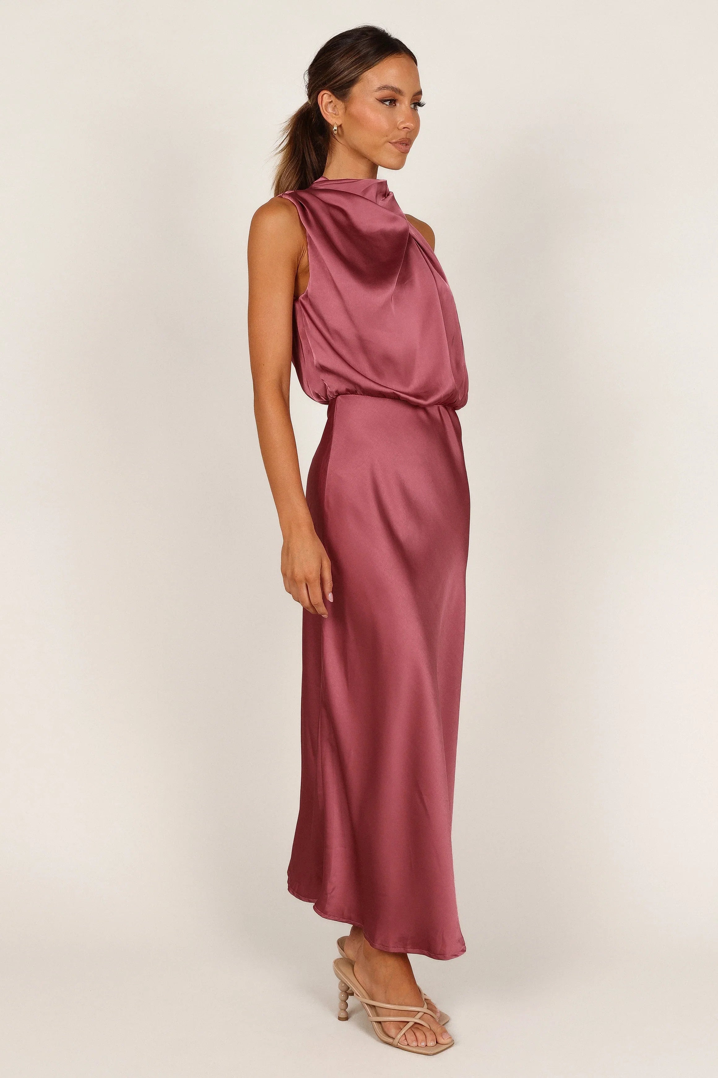 Anabelle Halter Neck Midi Dress Dusty Rose