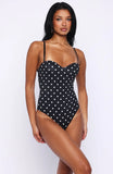 Stuck To You Bodysuit Black White Polka Dot