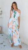 Oasis One Shoulder Jumpsuit Blue Peach Floral