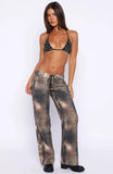 Actually Invested Mid Rise Lace Up Straight Leg Jeans Desert Mirage