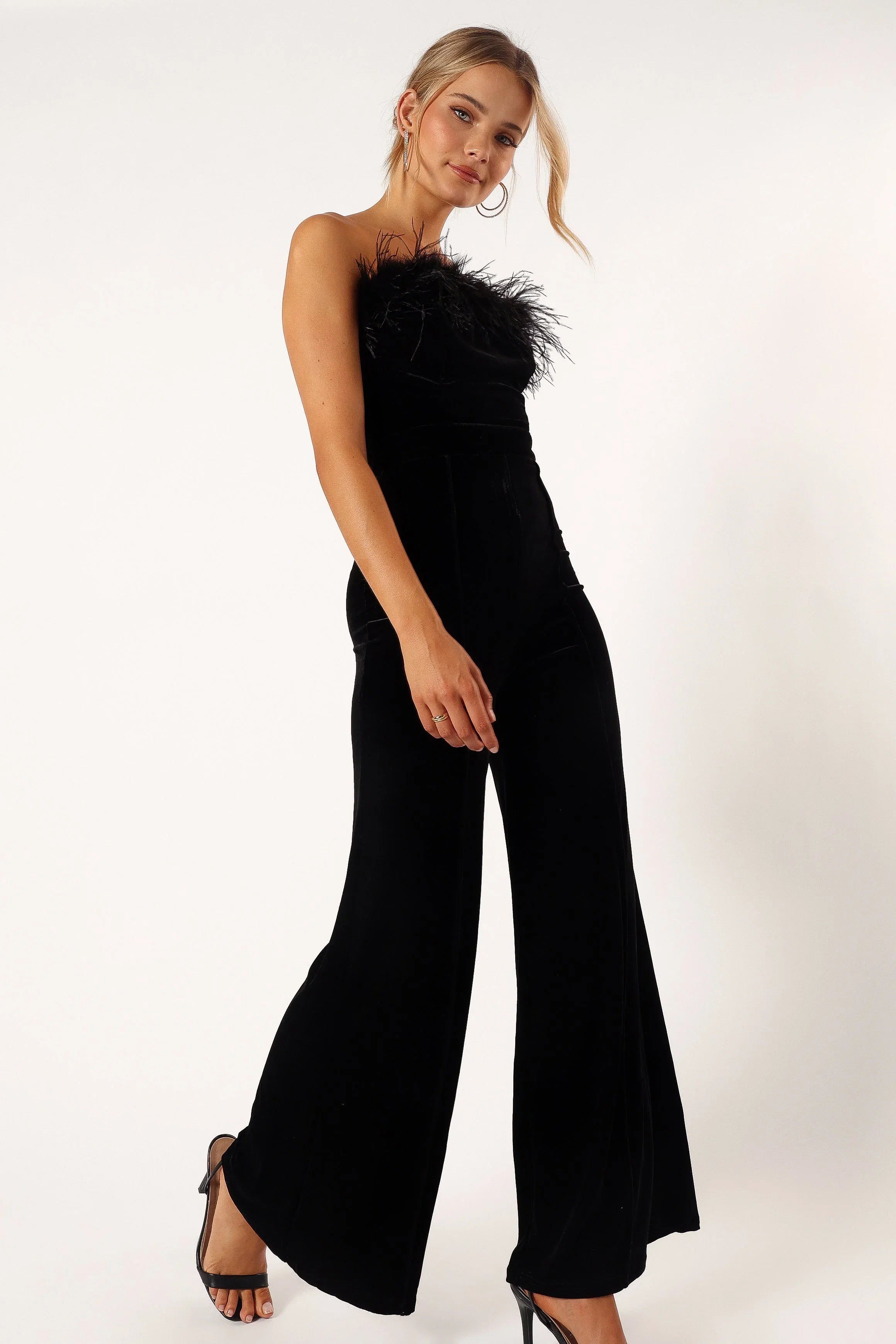 Donatella Feather Trim Jumpsuit Black