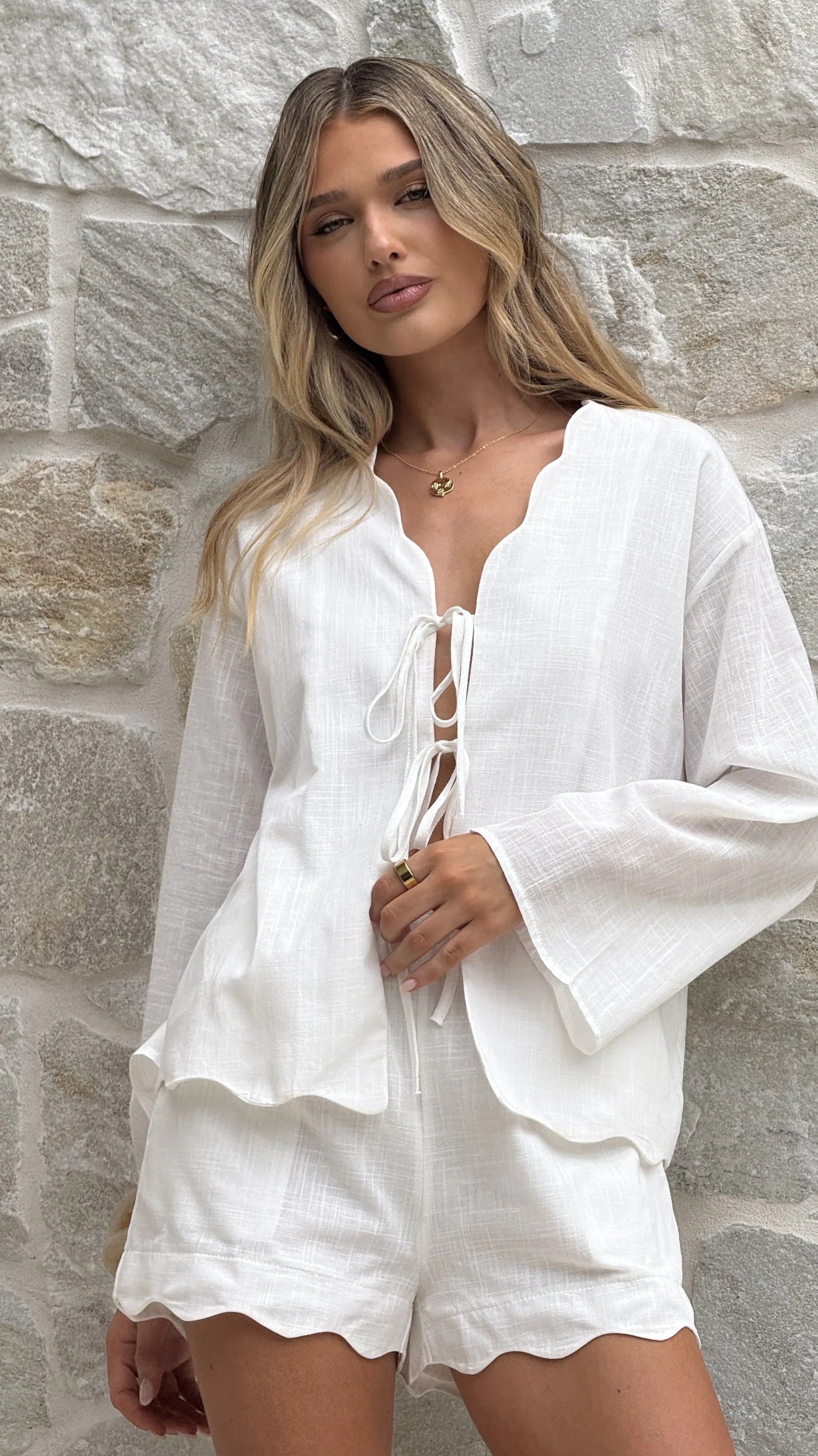 Leelo Tie Front Top and Shorts Set White