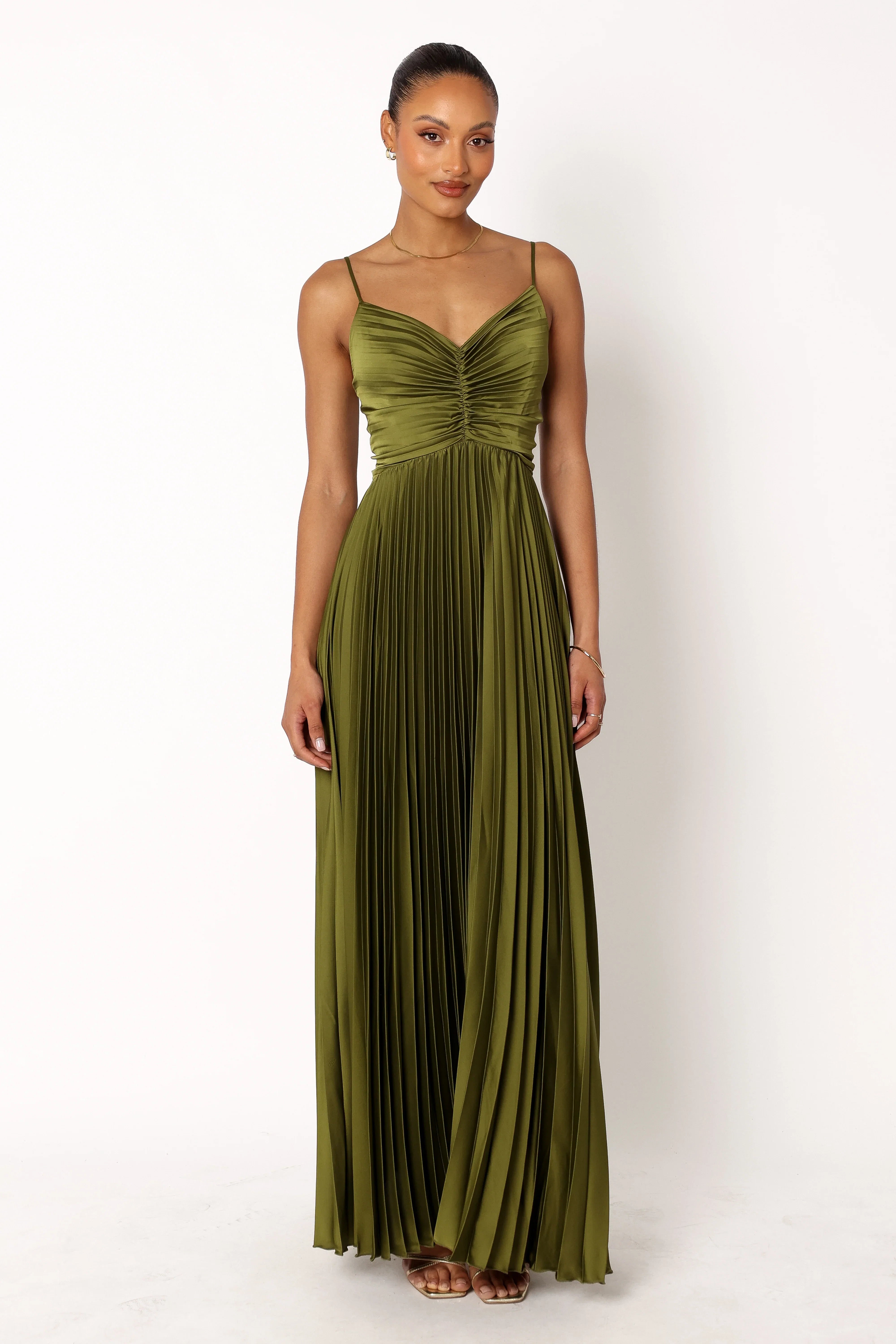Naira Pleated Maxi Dress Palm Green