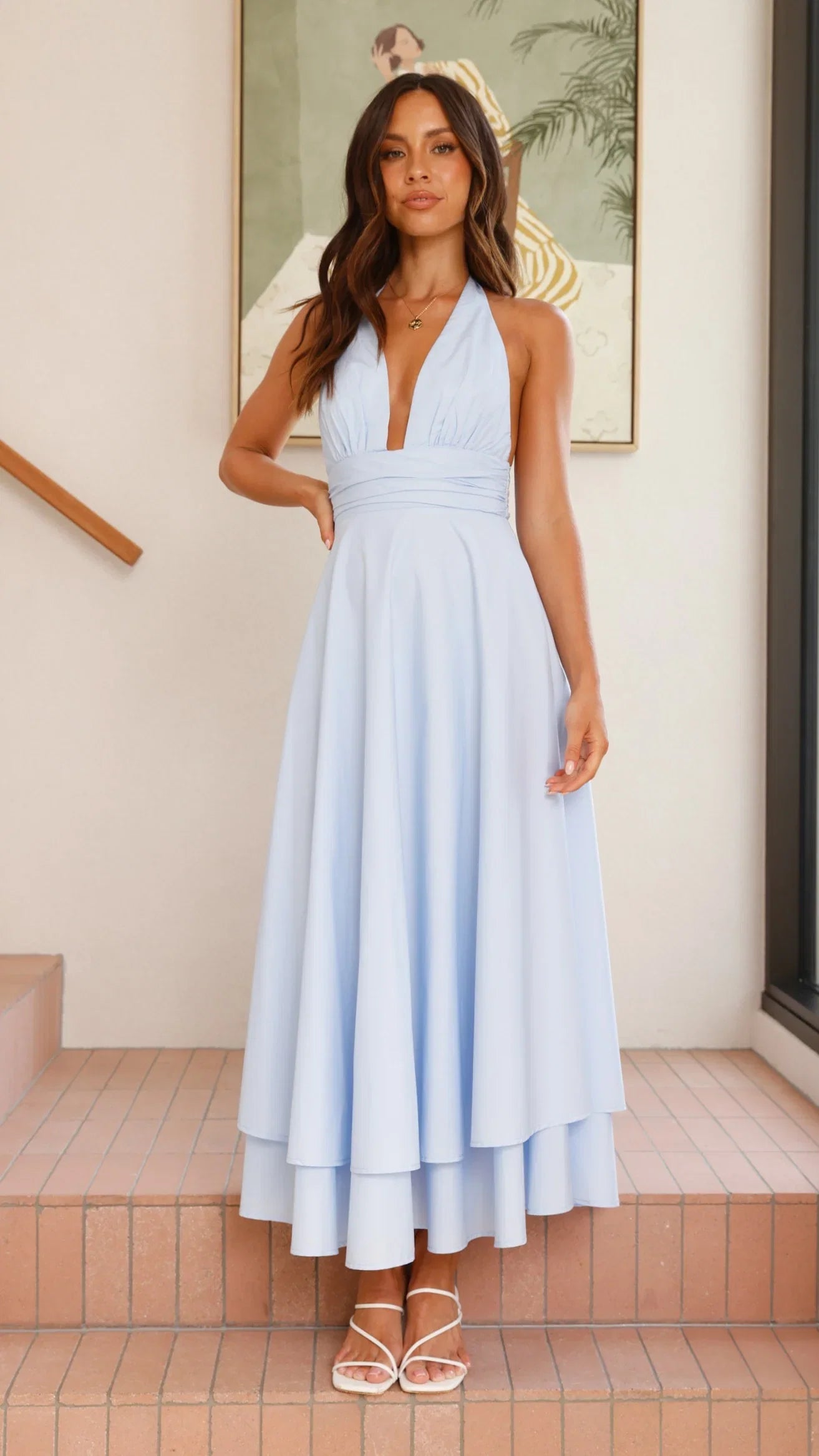 Kathy Halter Neck Maxi Dress Light Blue