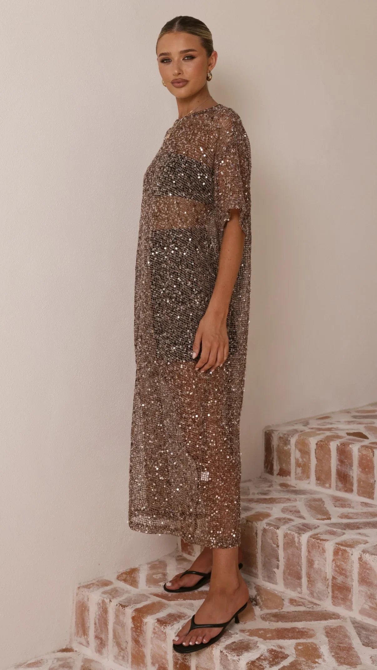 Zinnia Sequins Maxi Dress Mocha