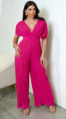 Selene V Neck Pleated Jumpsuit Pink