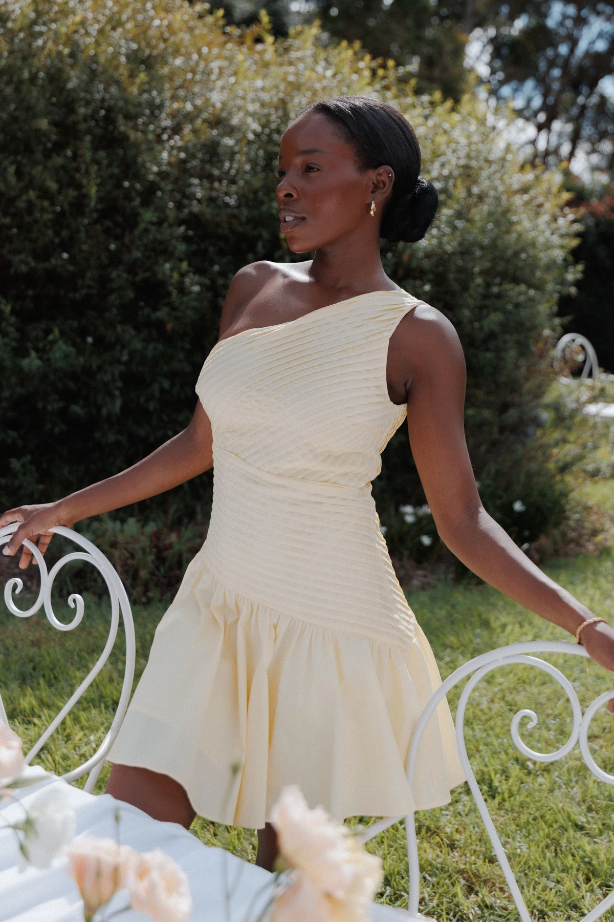 Elaria Off Shoulder Mini Dress Butter Yellow