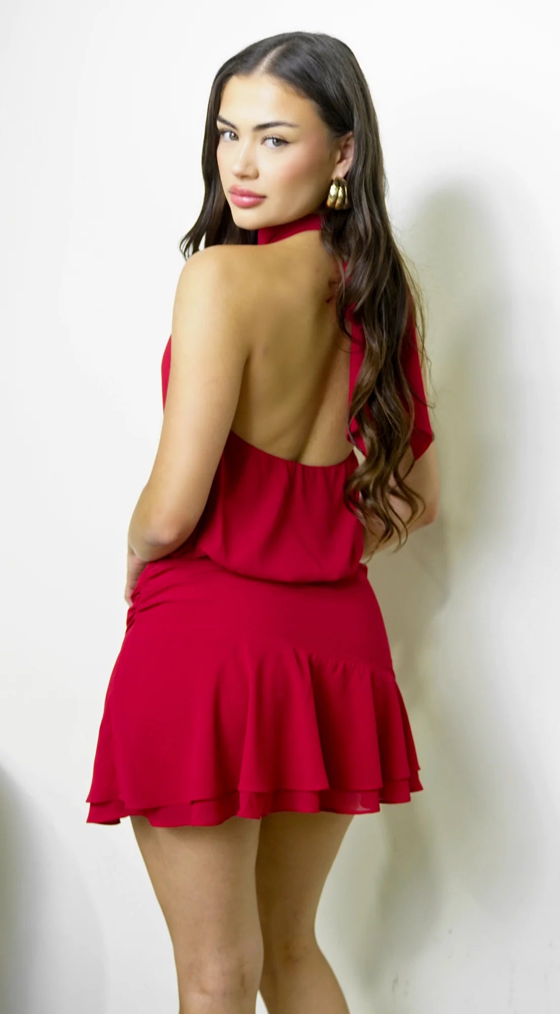 Serea Halter Ruffle Mini Dress Red